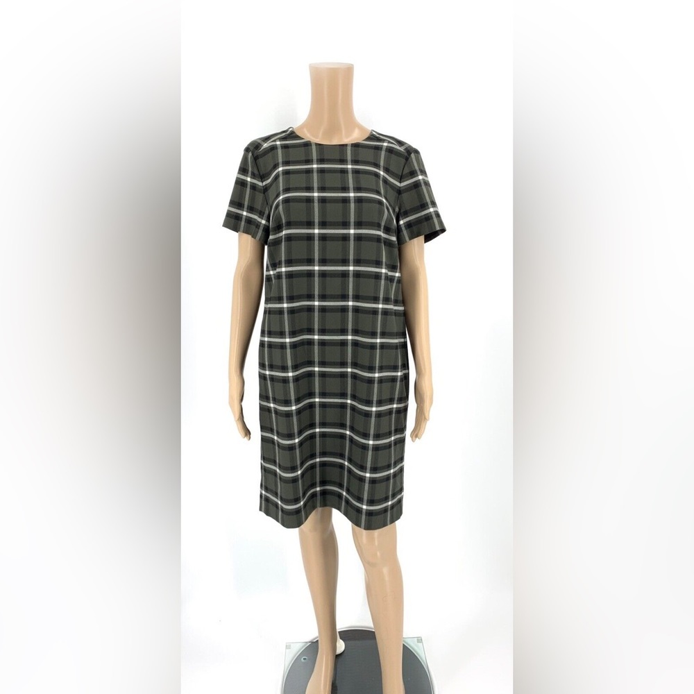 Banana Republic Womens Olive Green Windowpane Plaid Shift Dress